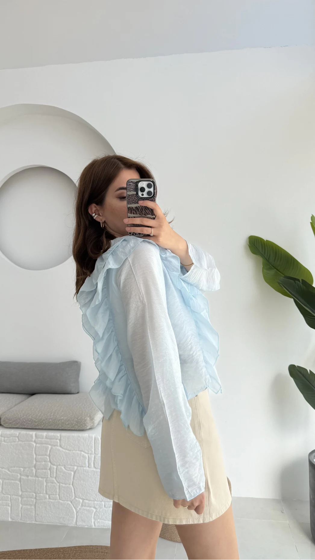 Fırfırlı Bağlamalı Gömlek Mavi