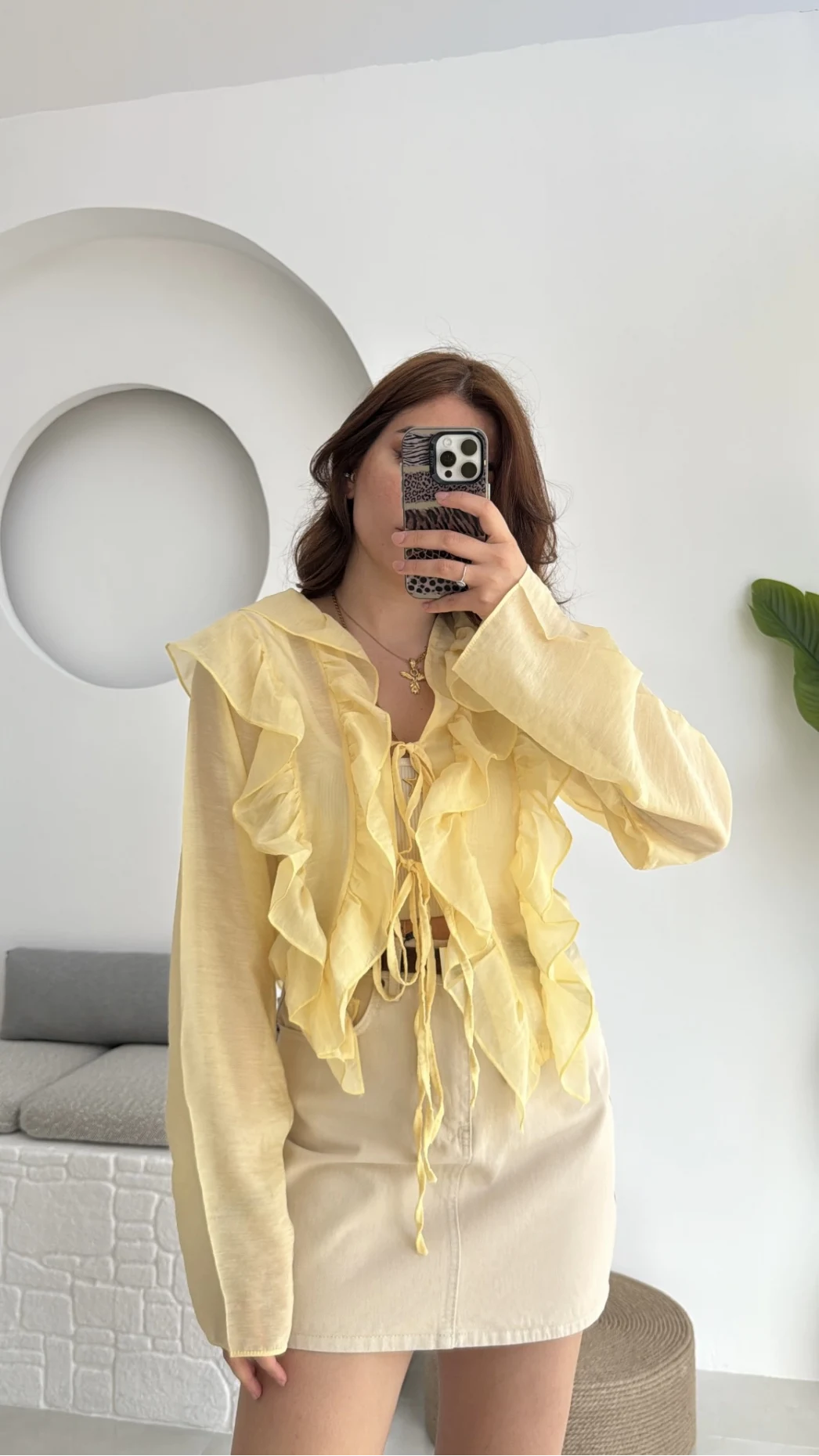 Fırfırlı Bağlamalı Gömlek Sarı