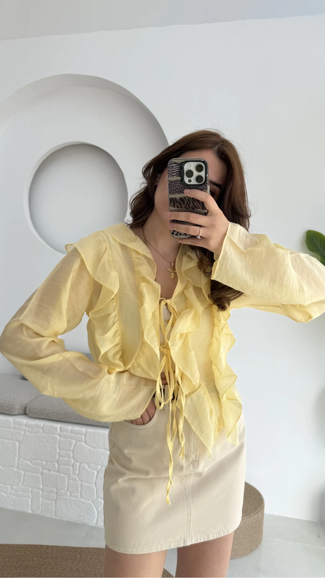 Fırfırlı Bağlamalı Gömlek Sarı