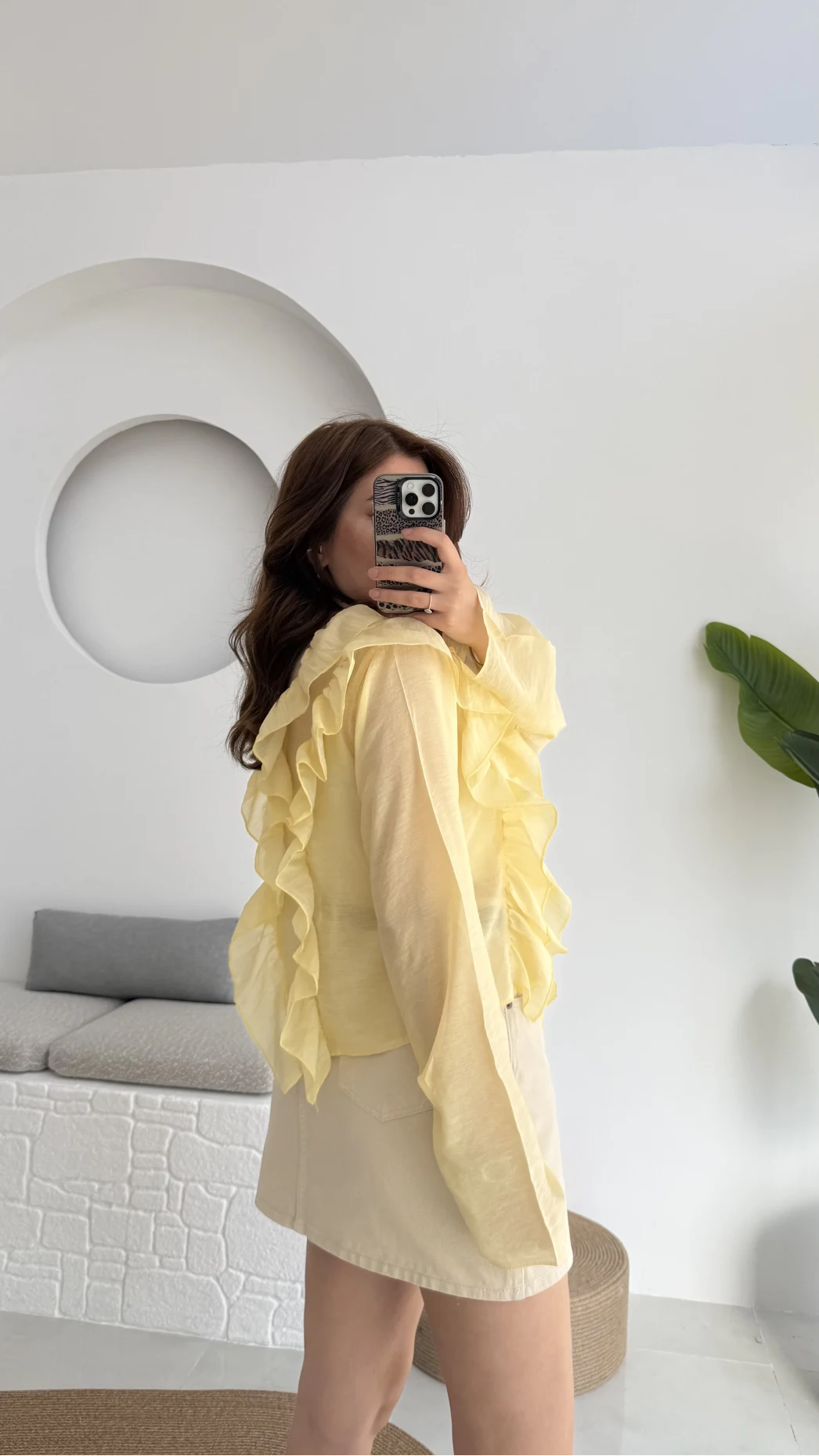 Fırfırlı Bağlamalı Gömlek Sarı