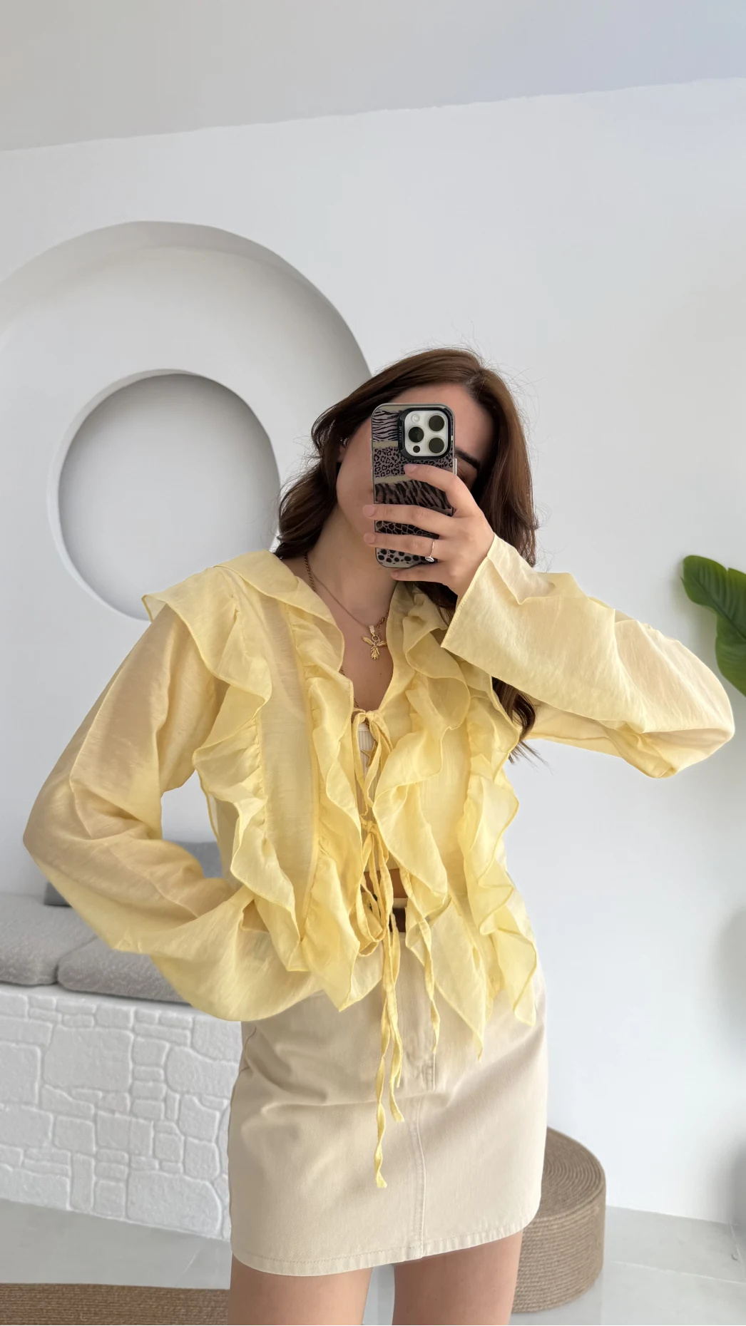 Fırfırlı Bağlamalı Gömlek Sarı