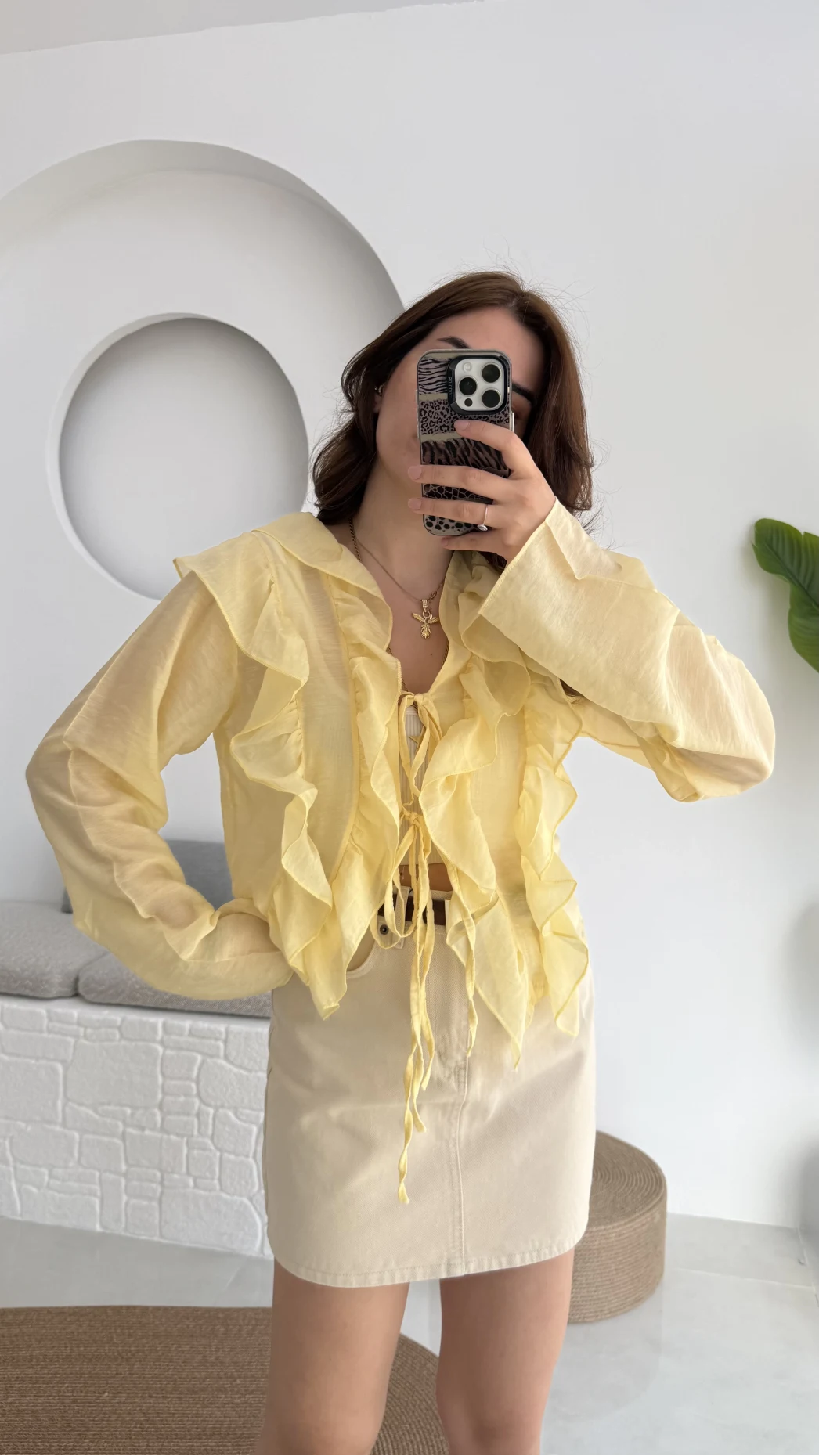Fırfırlı Bağlamalı Gömlek Sarı