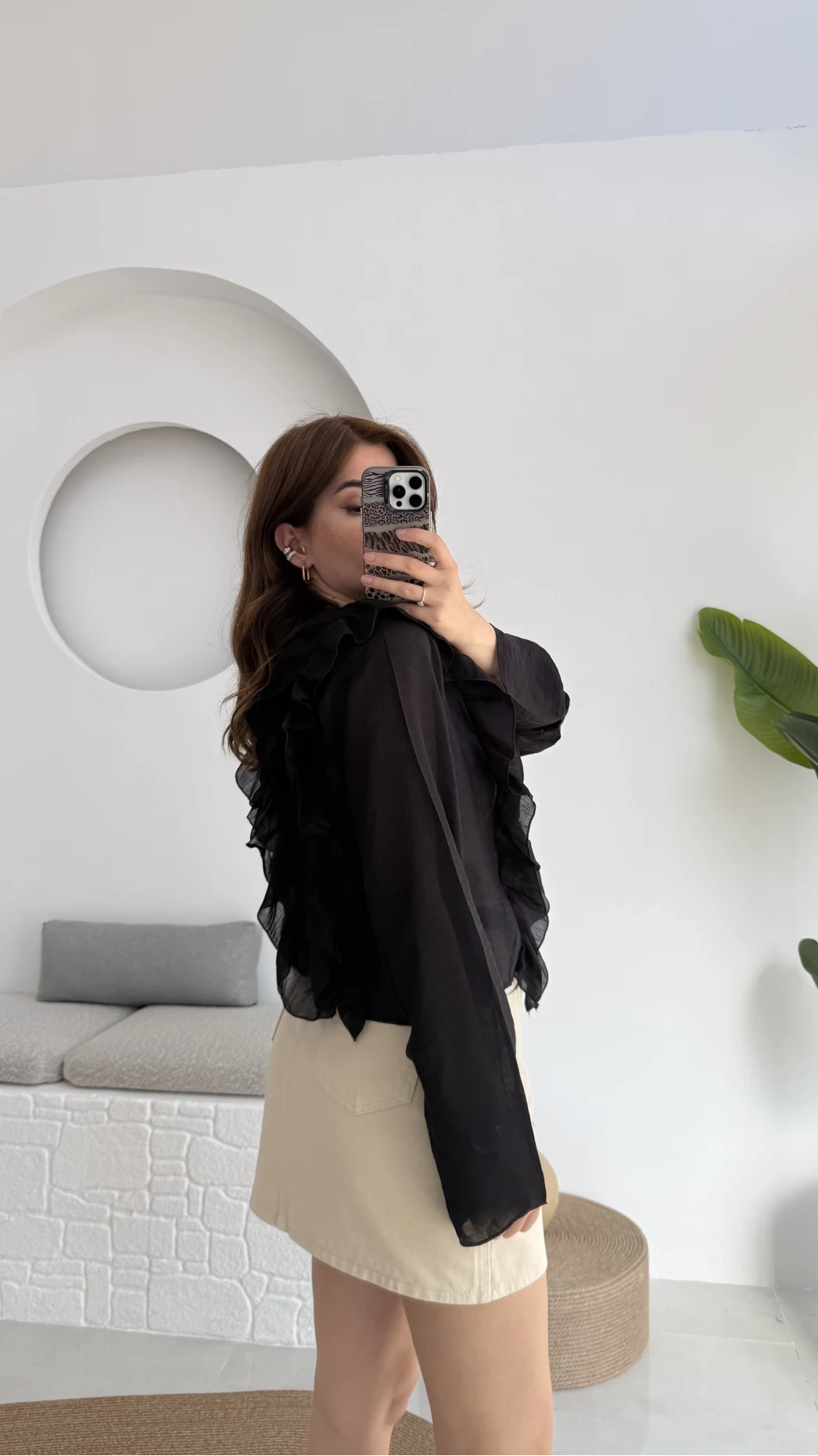 Fırfırlı Bağlamalı Gömlek Siyah