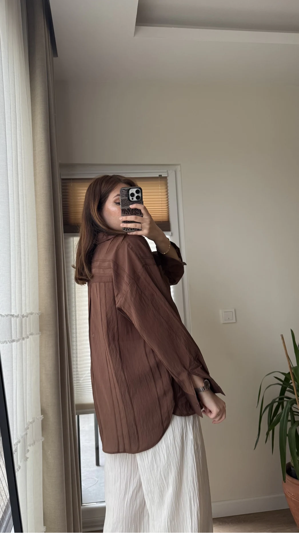 Firla Çizgi Desen Gömlek Acı Kahve