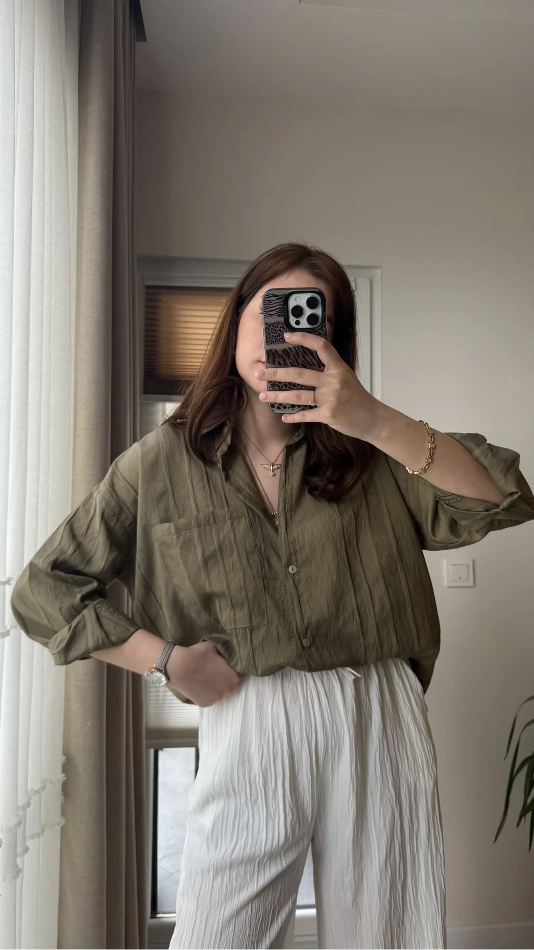 Firla Çizgi Desen Gömlek Haki