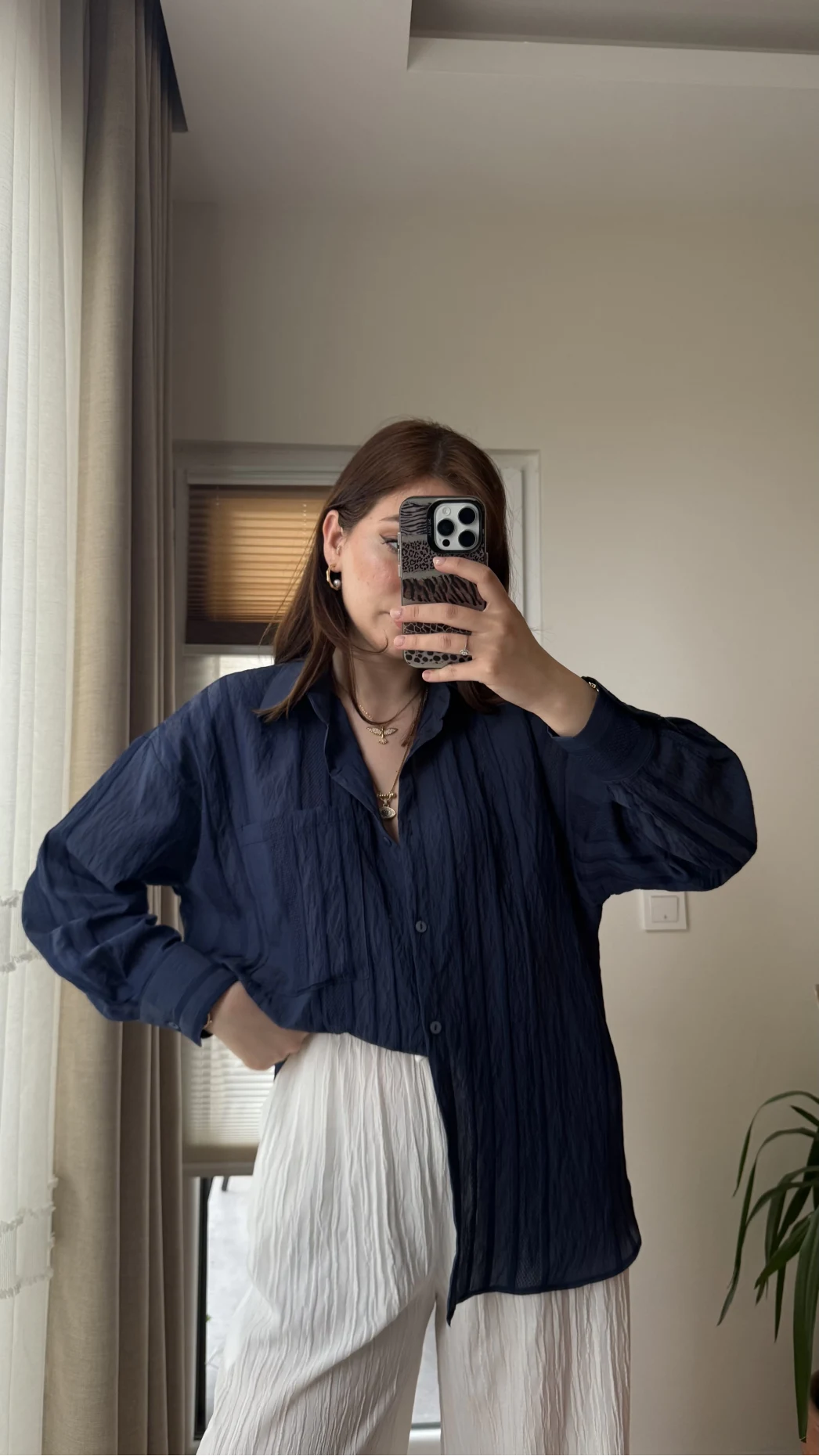 Firla Çizgi Desen Gömlek Lacivert