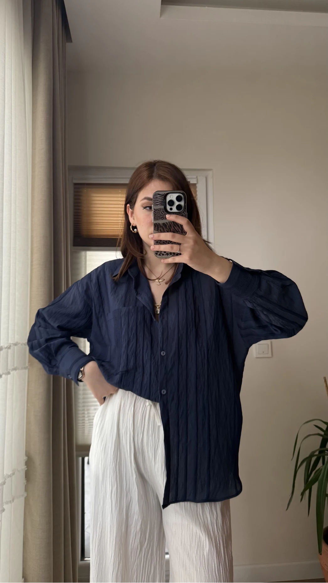 Firla Çizgi Desen Gömlek Lacivert