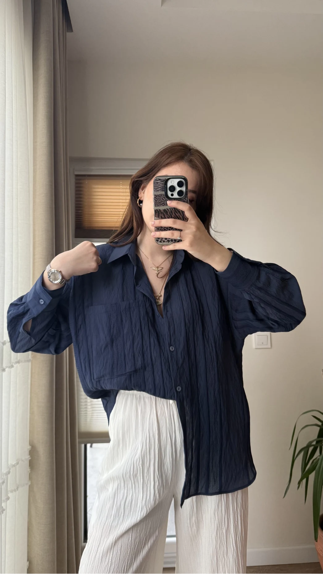 Firla Çizgi Desen Gömlek Lacivert