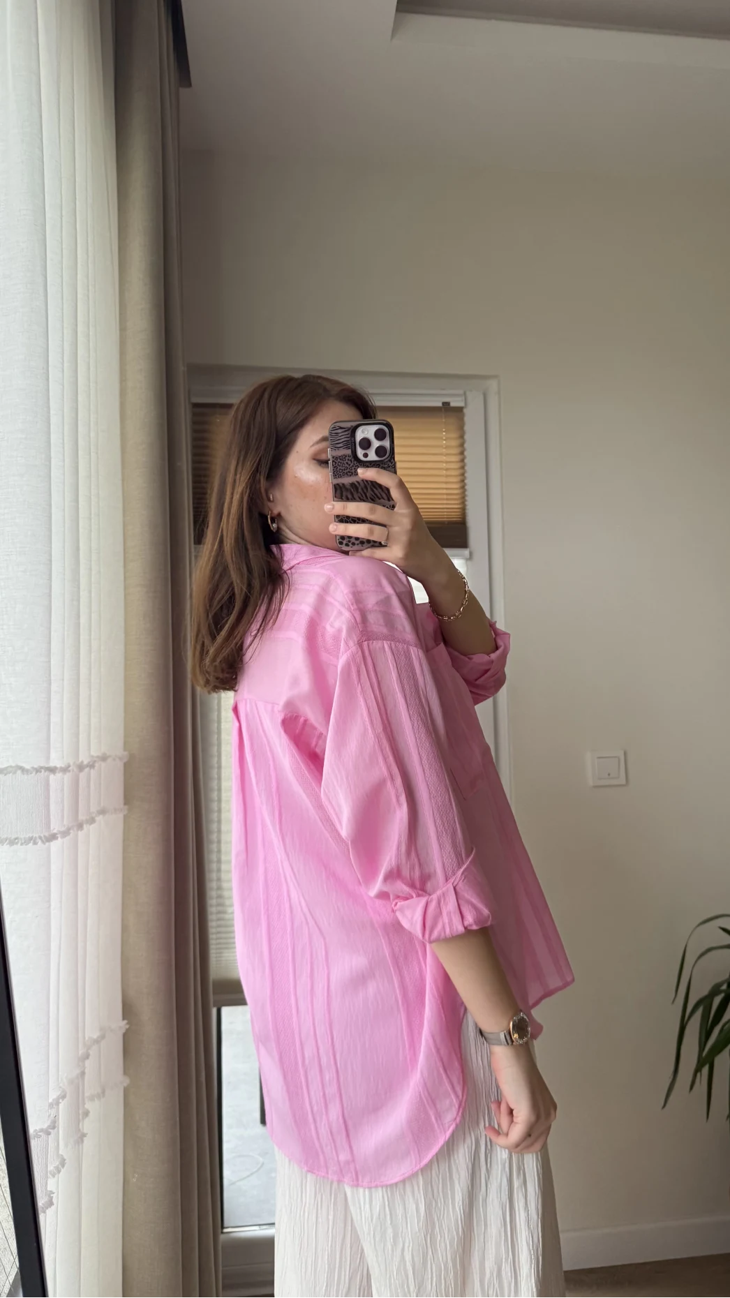 Firla Çizgi Desen Gömlek Pembe