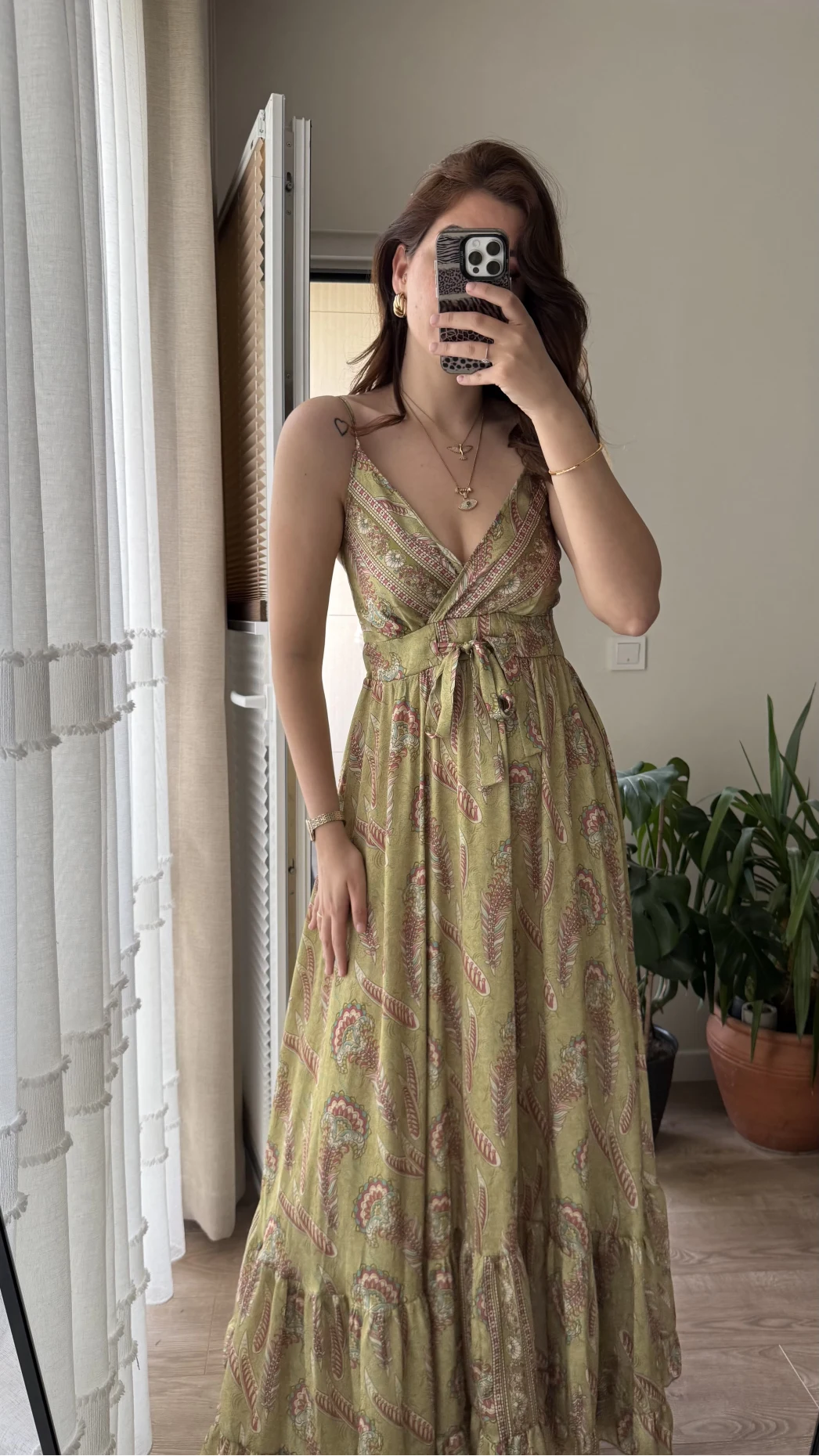 Fiona Özel Tasarım Yeşil Saten Elbise