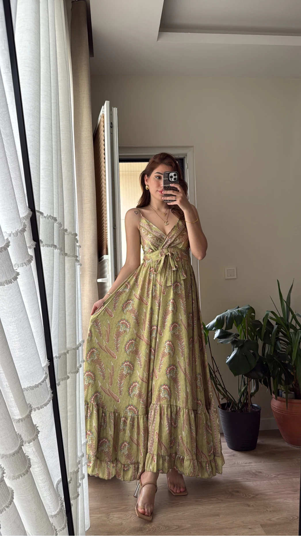 Fiona Özel Tasarım Yeşil Saten Elbise