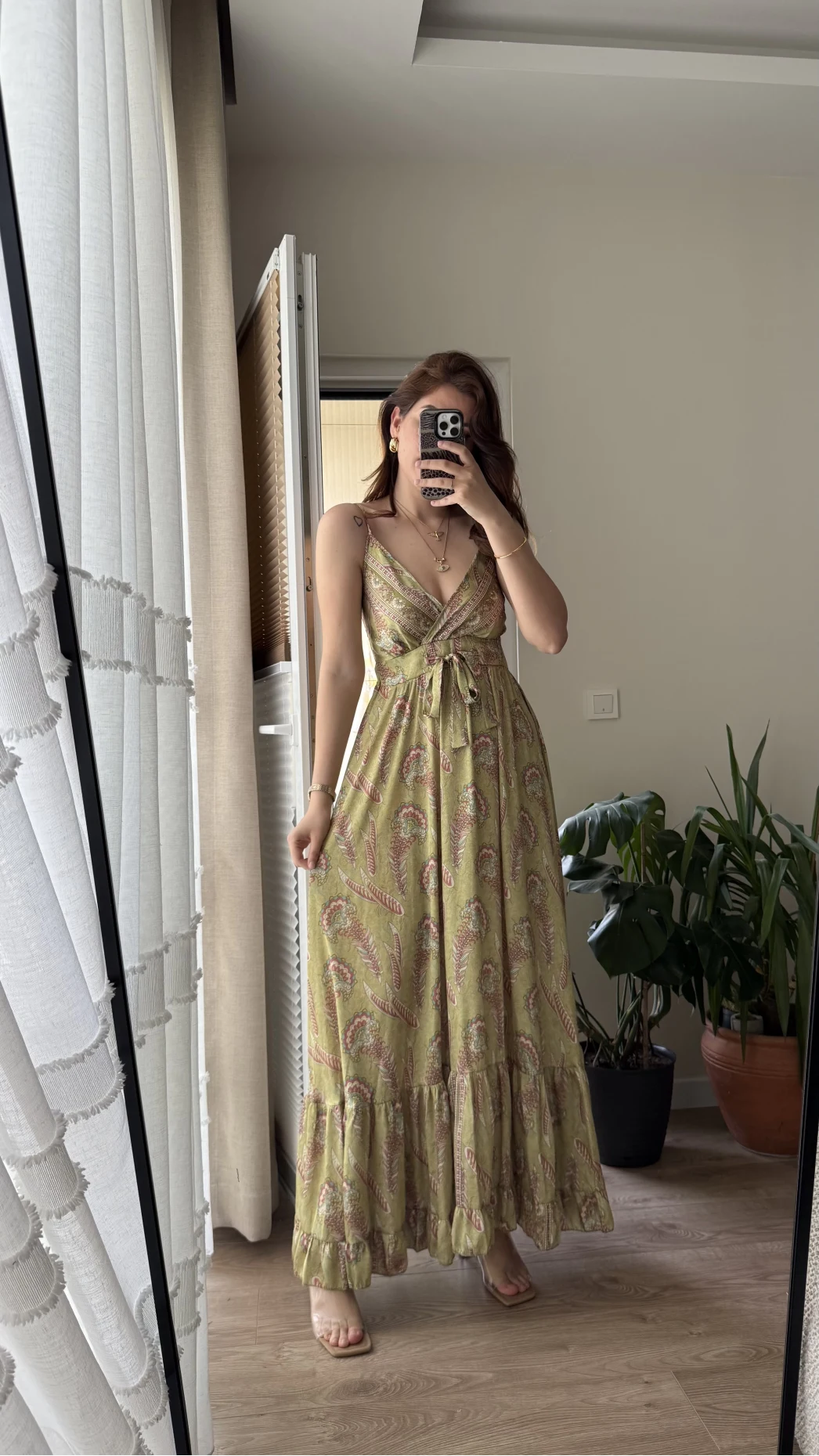 Fiona Özel Tasarım Yeşil Saten Elbise