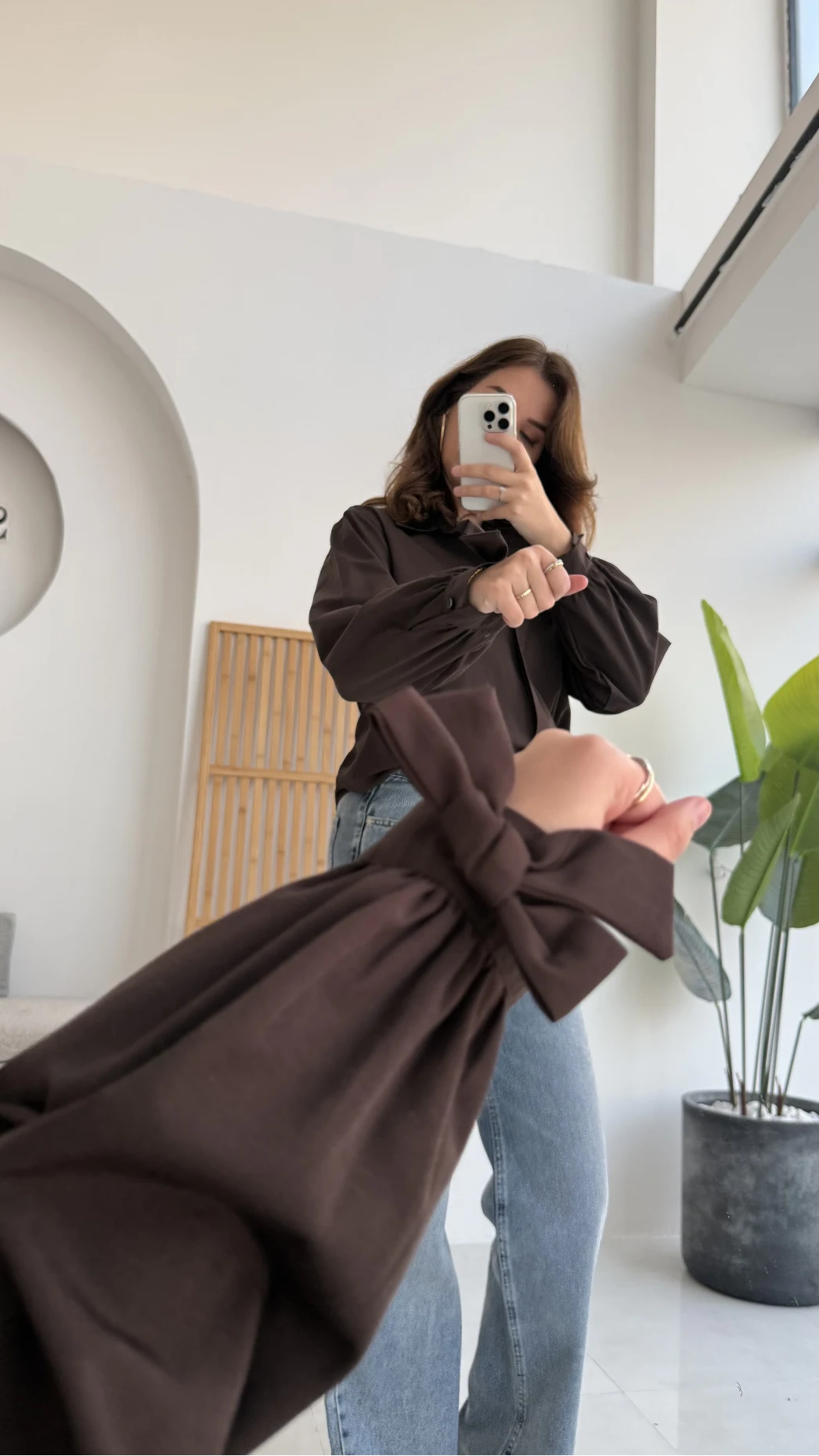 Fiyonk Detay Gömlek - Acı Kahve - KOD:2153