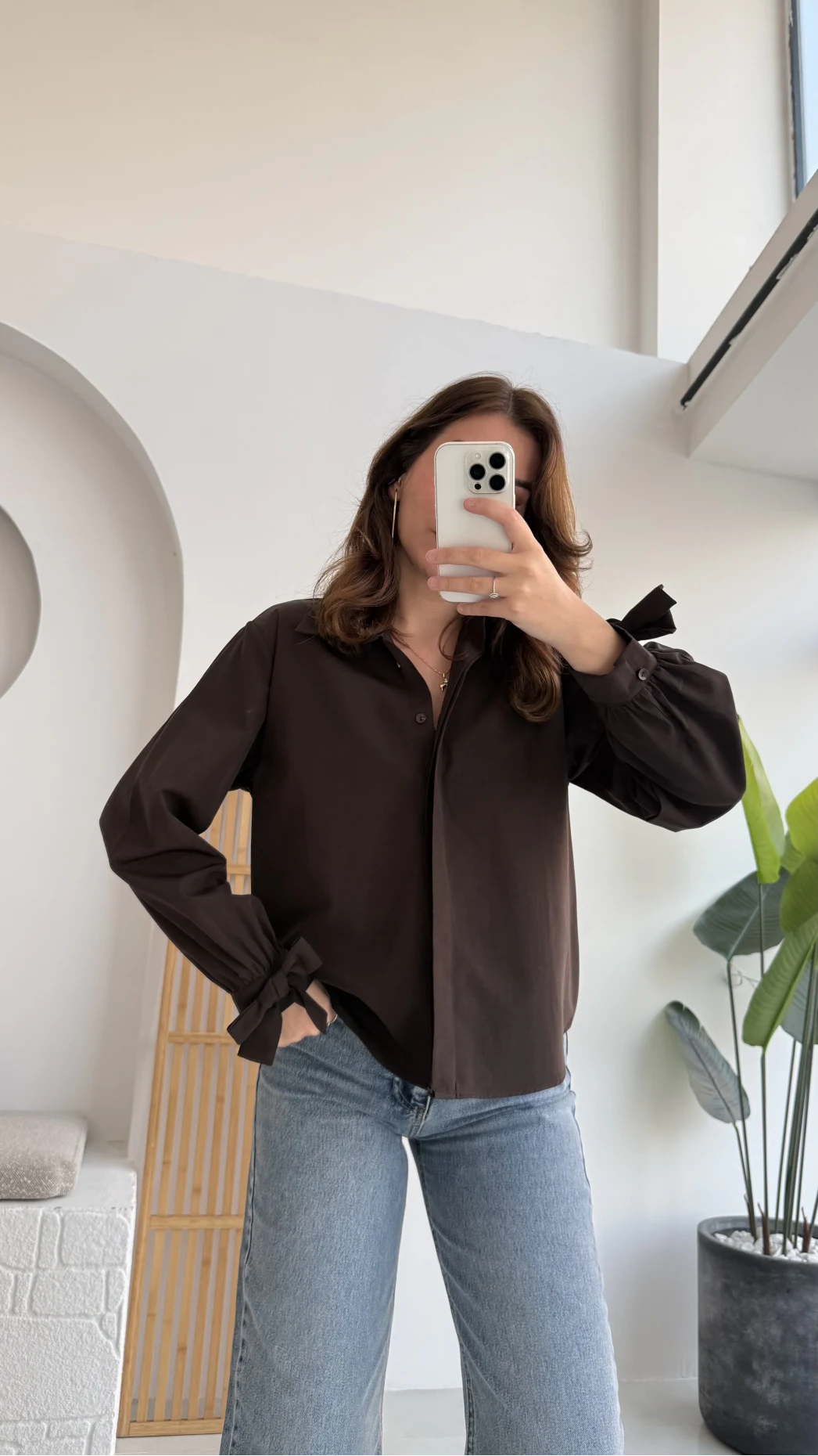 Fiyonk Detay Gömlek - Acı Kahve - KOD:2153