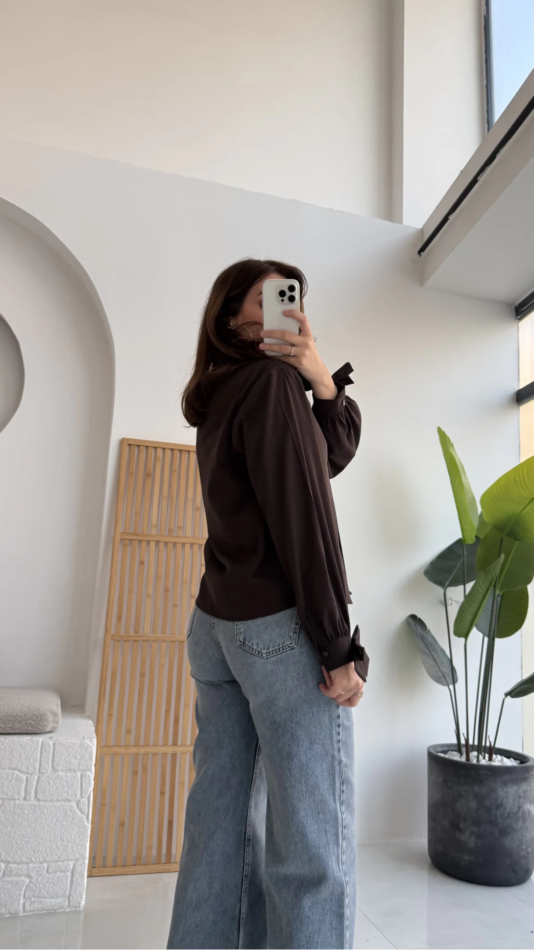 Fiyonk Detay Gömlek - Acı Kahve - KOD:2153