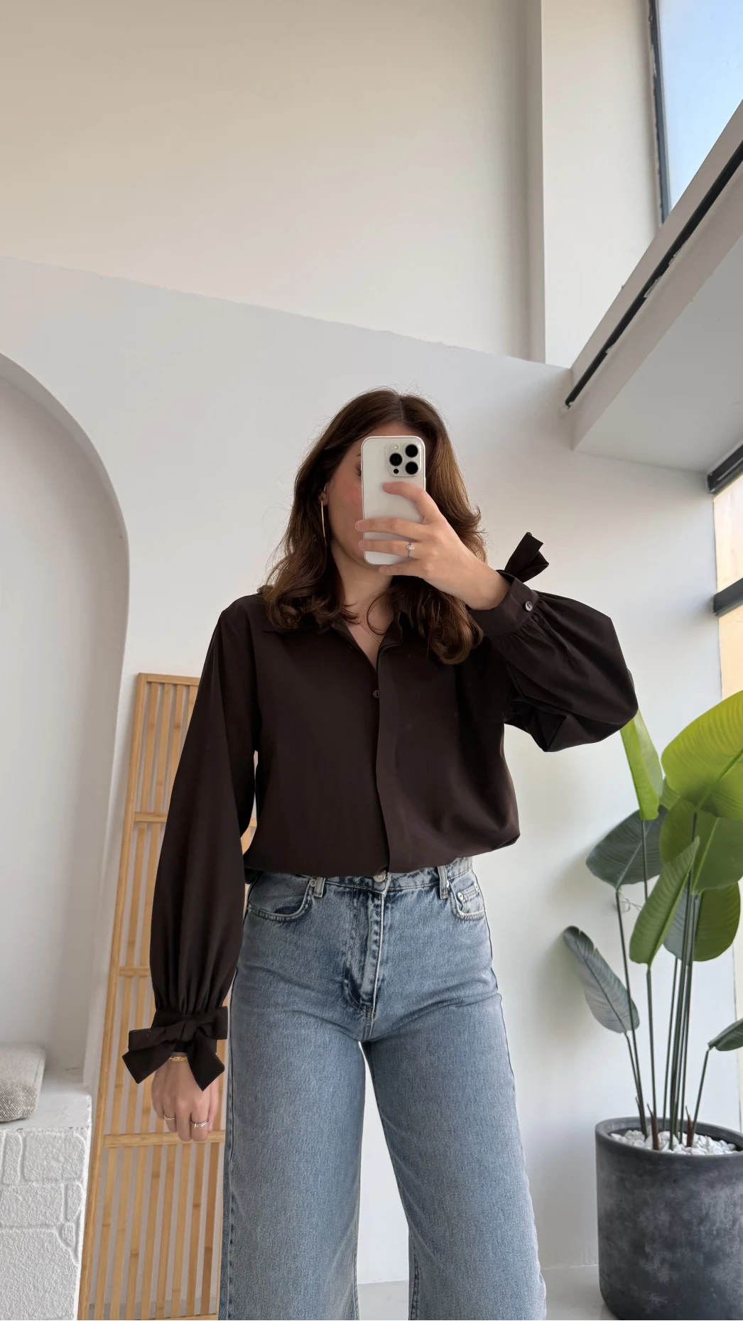 Fiyonk Detay Gömlek - Acı Kahve - KOD:2153