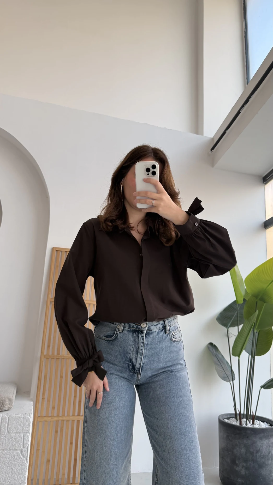 Fiyonk Detay Gömlek - Acı Kahve - KOD:2153