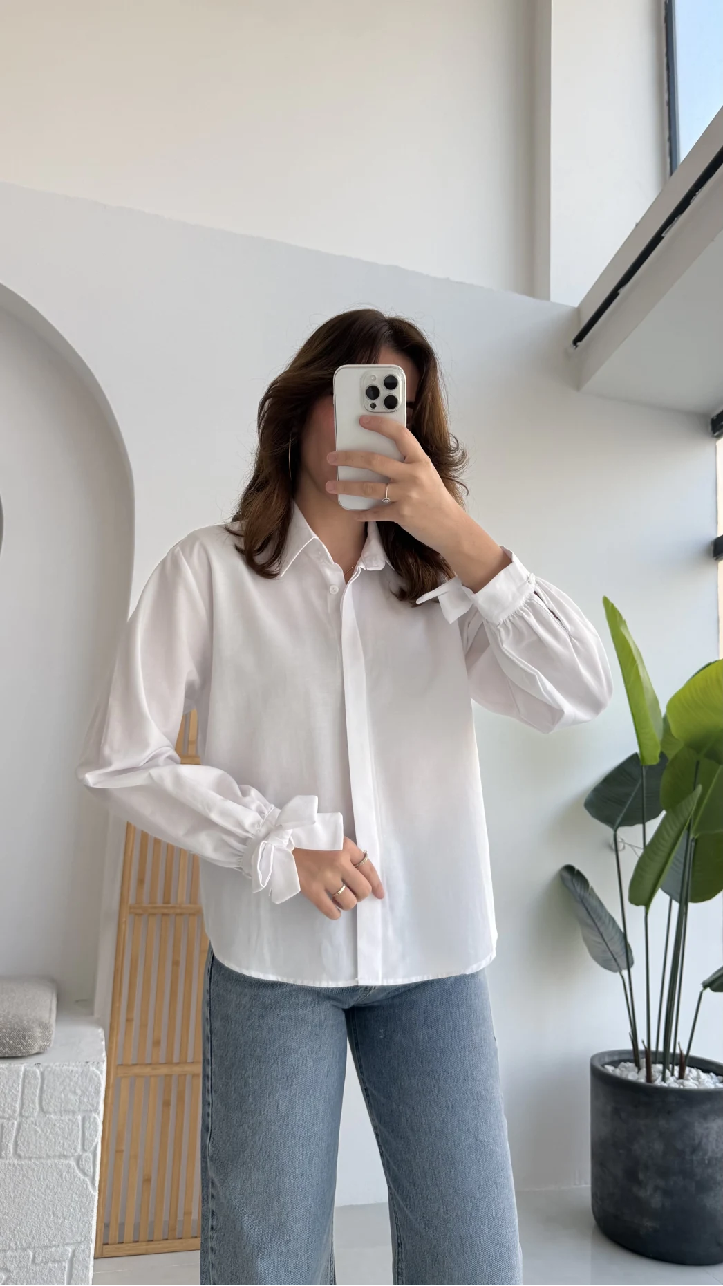 Fiyonk Detay Gömlek - Beyaz - KOD:2153