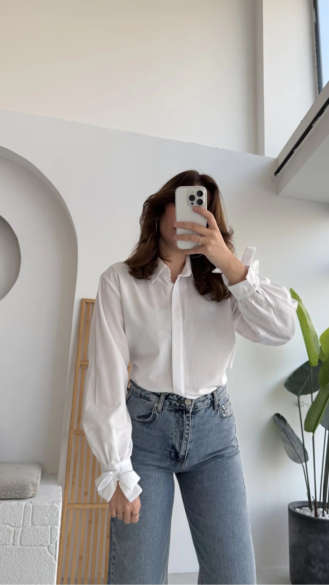 Fiyonk Detay Gömlek - Beyaz - KOD:2153