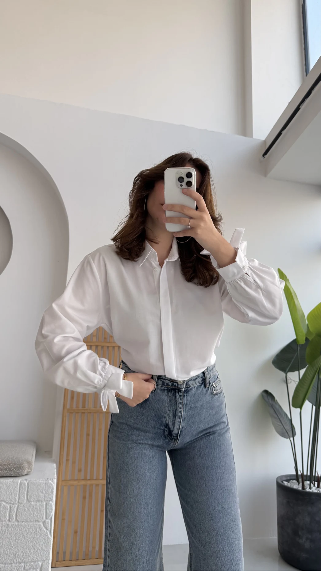 Fiyonk Detay Gömlek - Beyaz - KOD:2153