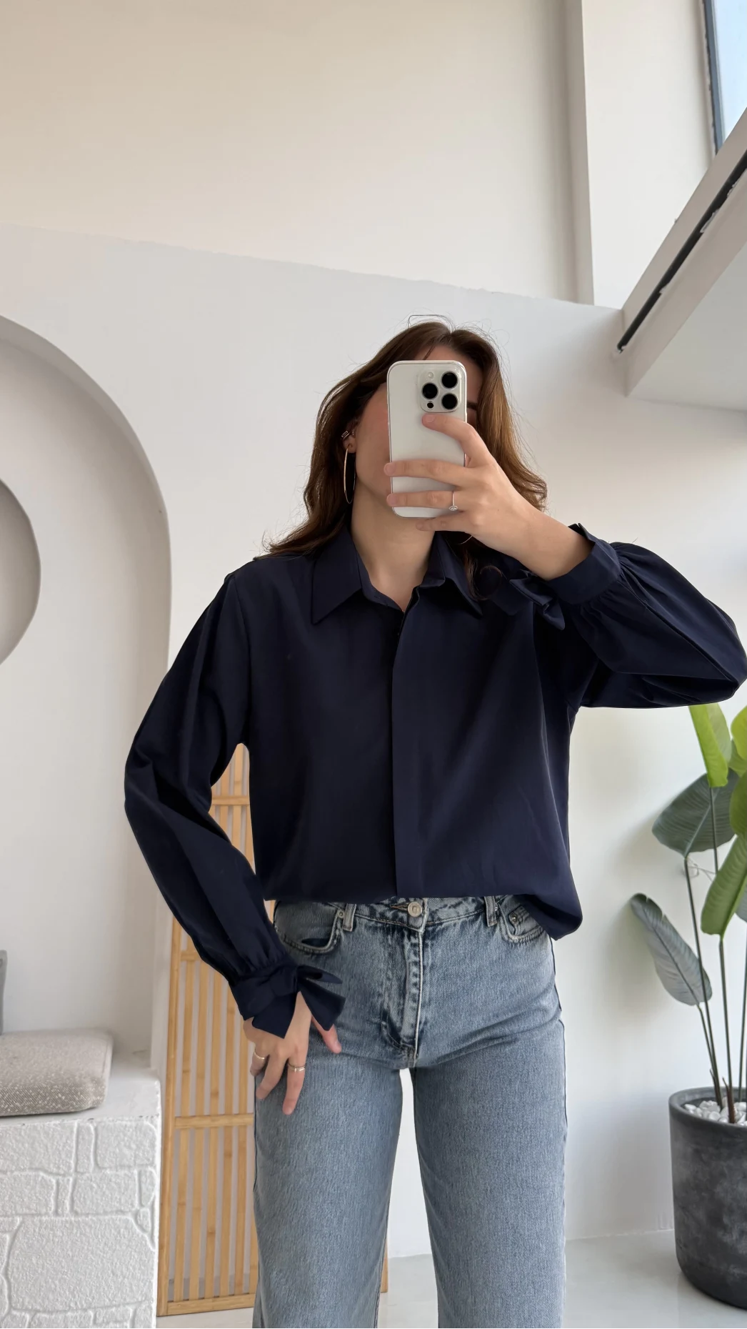 Fiyonk Detay Gömlek - Lacivert - KOD:2153