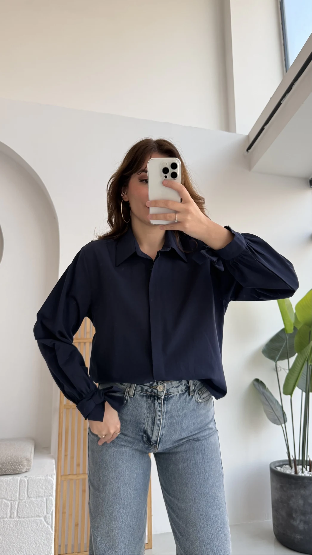 Fiyonk Detay Gömlek - Lacivert - KOD:2153