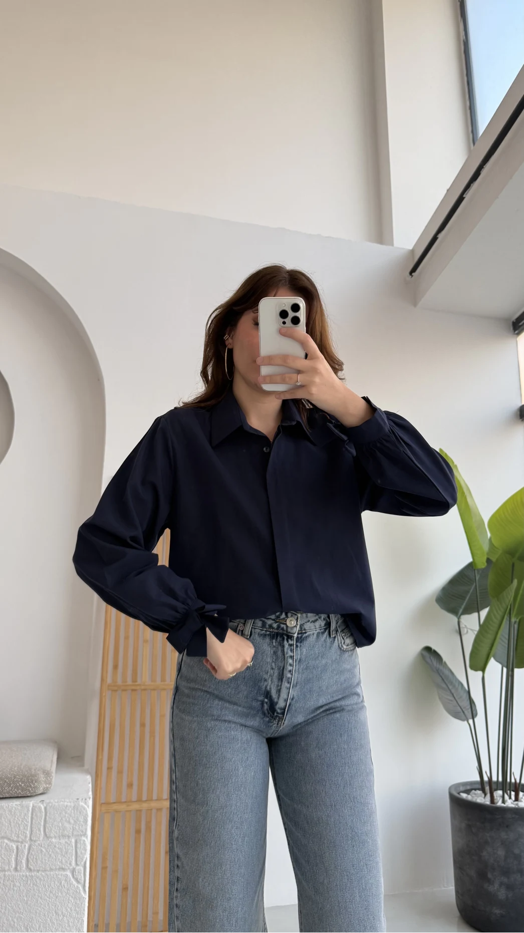 Fiyonk Detay Gömlek - Lacivert - KOD:2153