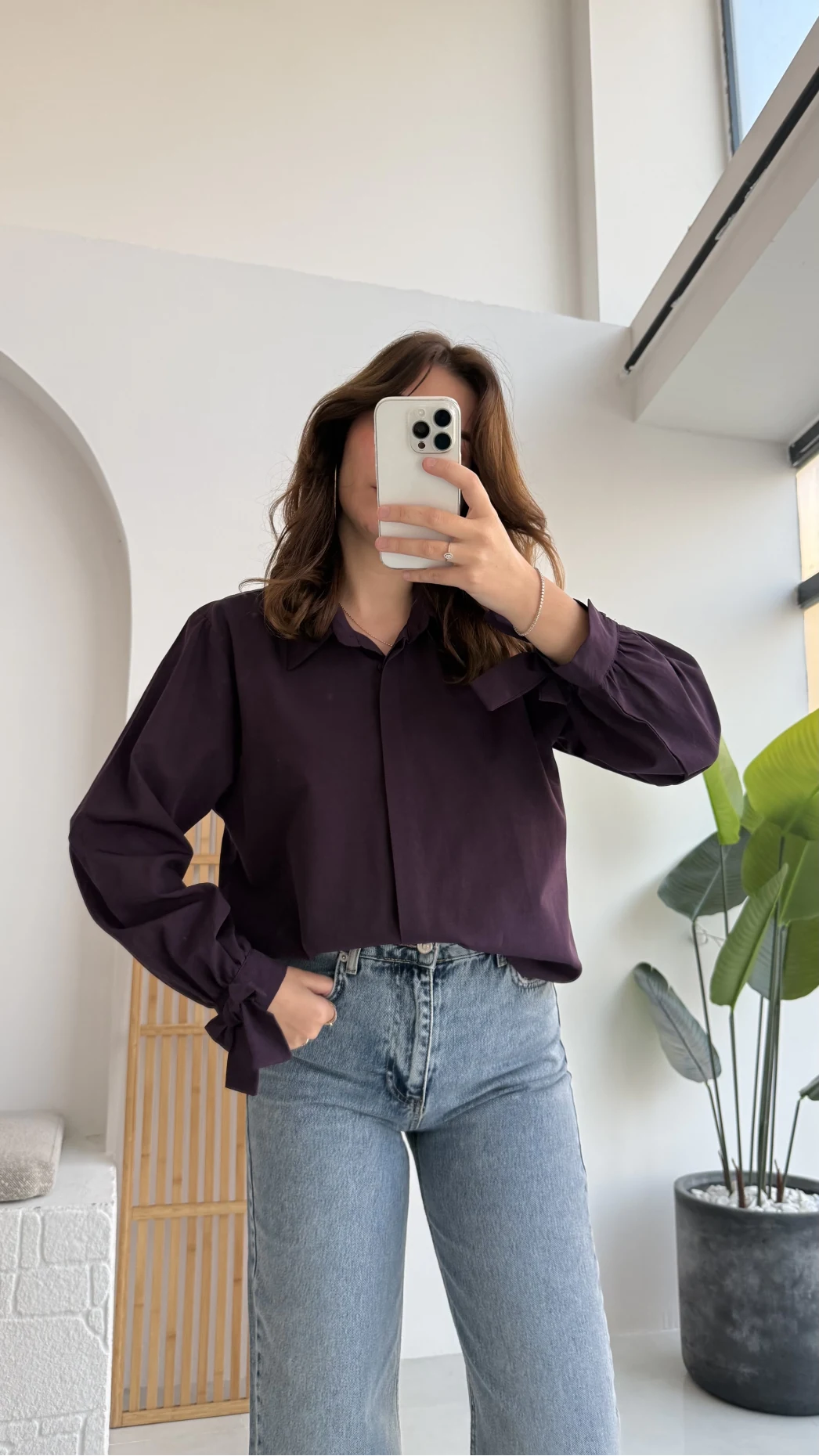 Fiyonk Detay Gömlek - Mürdüm - KOD:2153