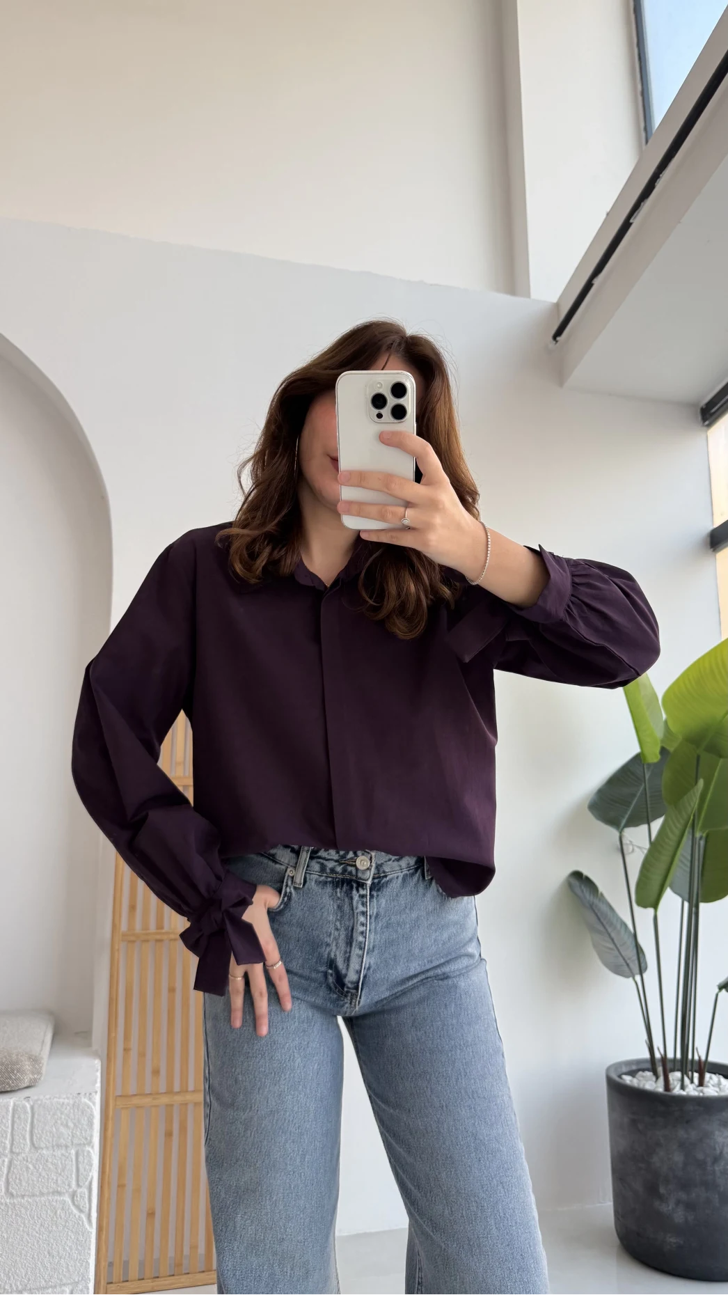 Fiyonk Detay Gömlek - Mürdüm - KOD:2153