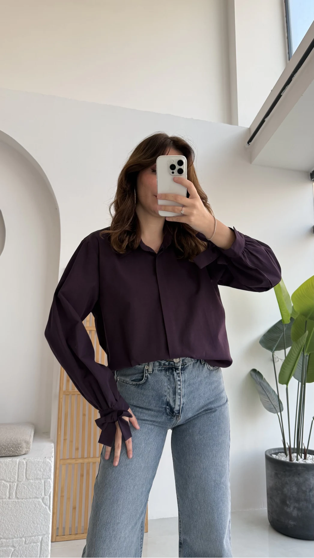 Fiyonk Detay Gömlek - Mürdüm - KOD:2153