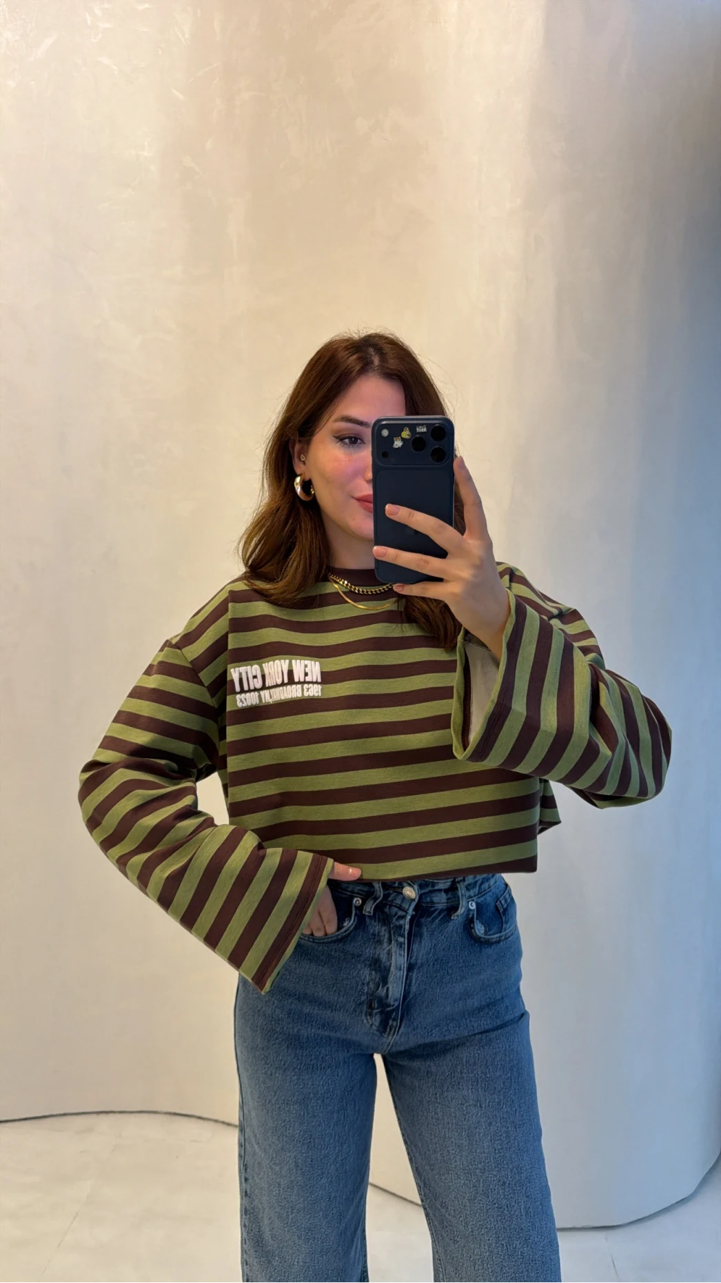 Flex Çizgili Baskı Detay Sweatshirt - Haki - Kod: 1130