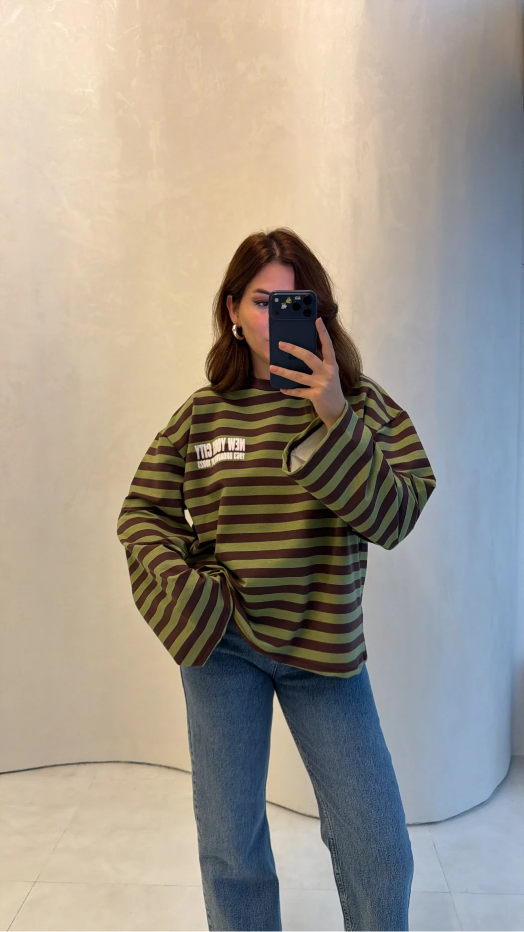Flex Çizgili Baskı Detay Sweatshirt - Haki - Kod: 1130
