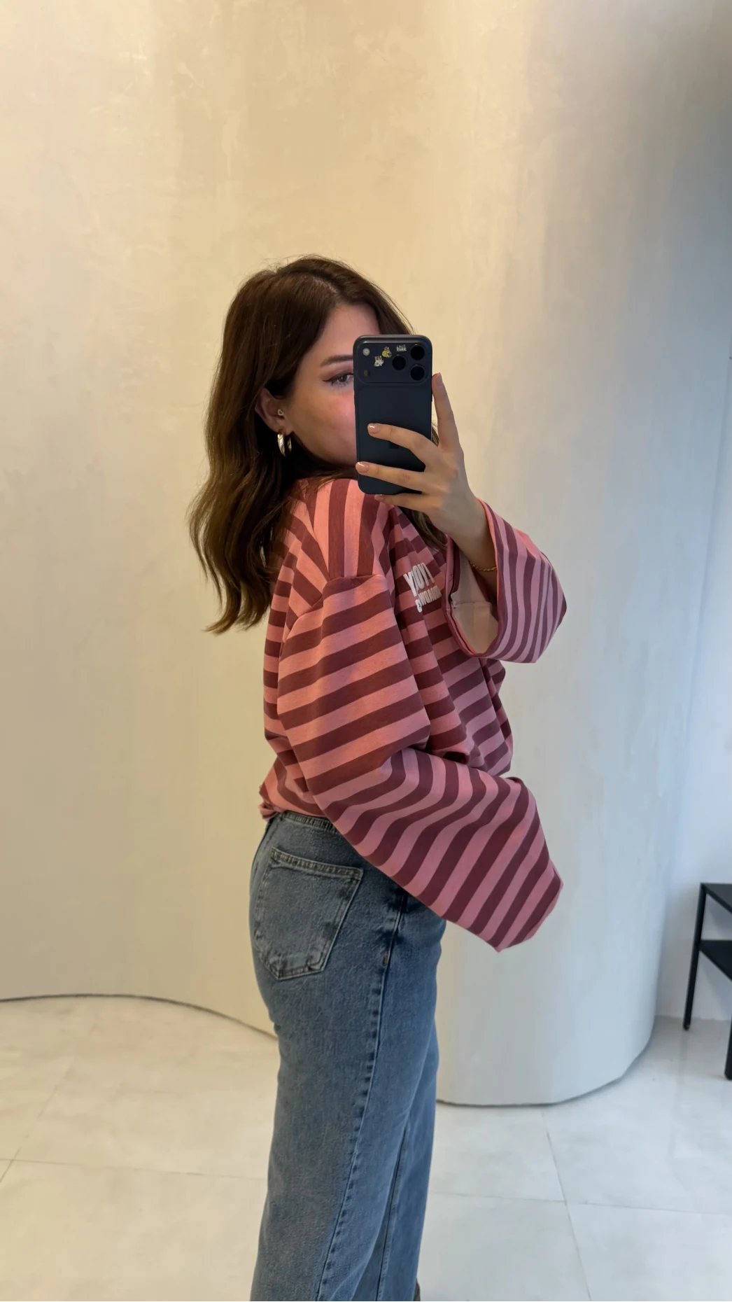 Flex Çizgili Baskı Detay Sweatshirt - Pembe - Kod: 1130
