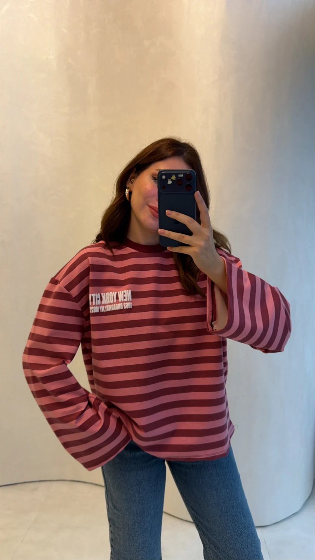 Flex Çizgili Baskı Detay Sweatshirt - Pembe - Kod: 1130
