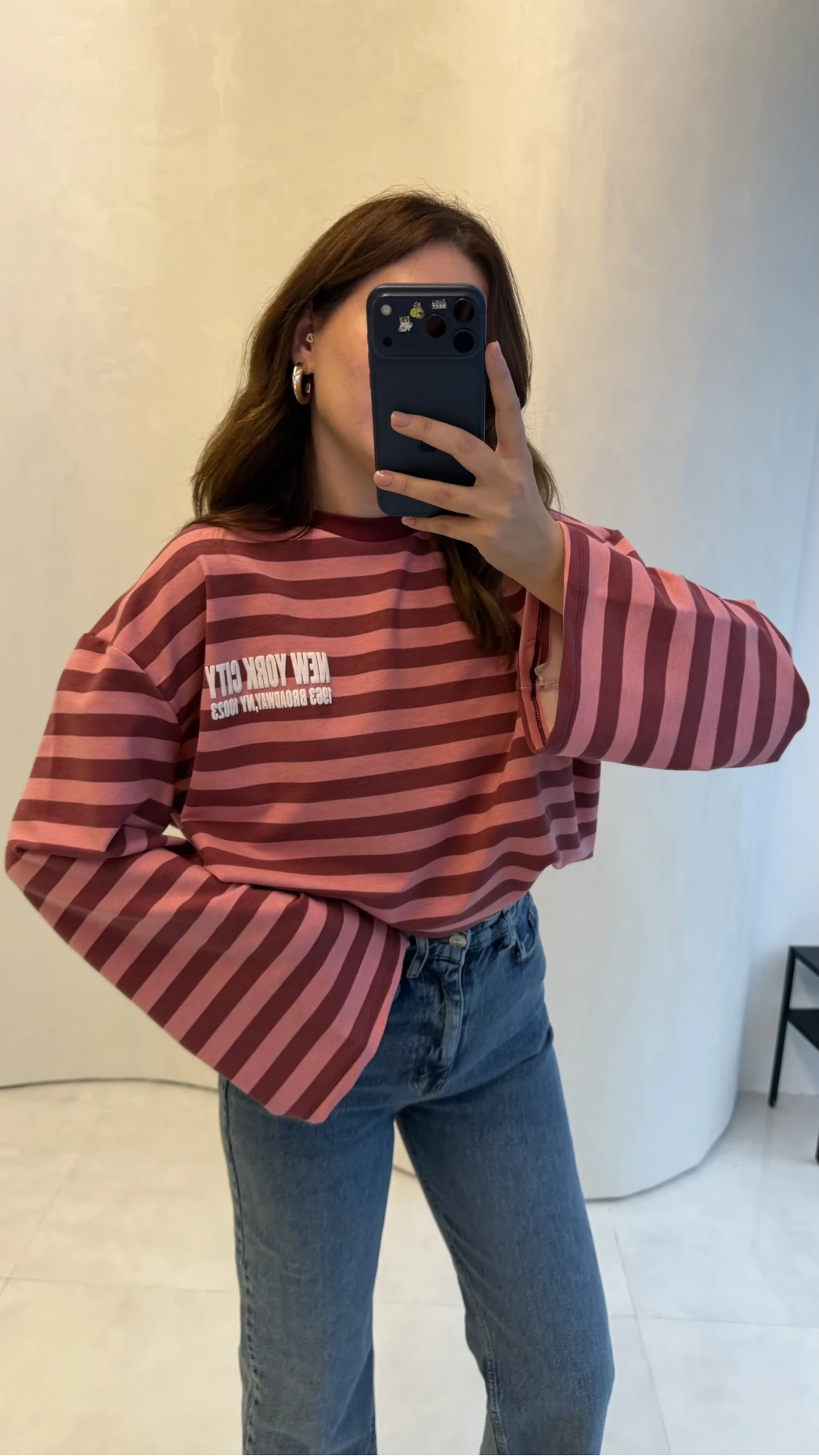 Flex Çizgili Baskı Detay Sweatshirt - Pembe - Kod: 1130