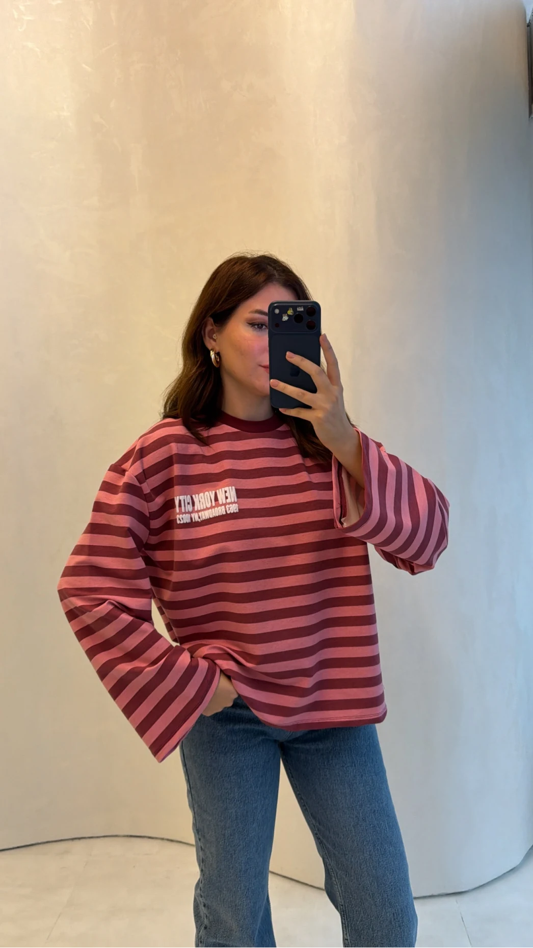 Flex Çizgili Baskı Detay Sweatshirt - Pembe - Kod: 1130