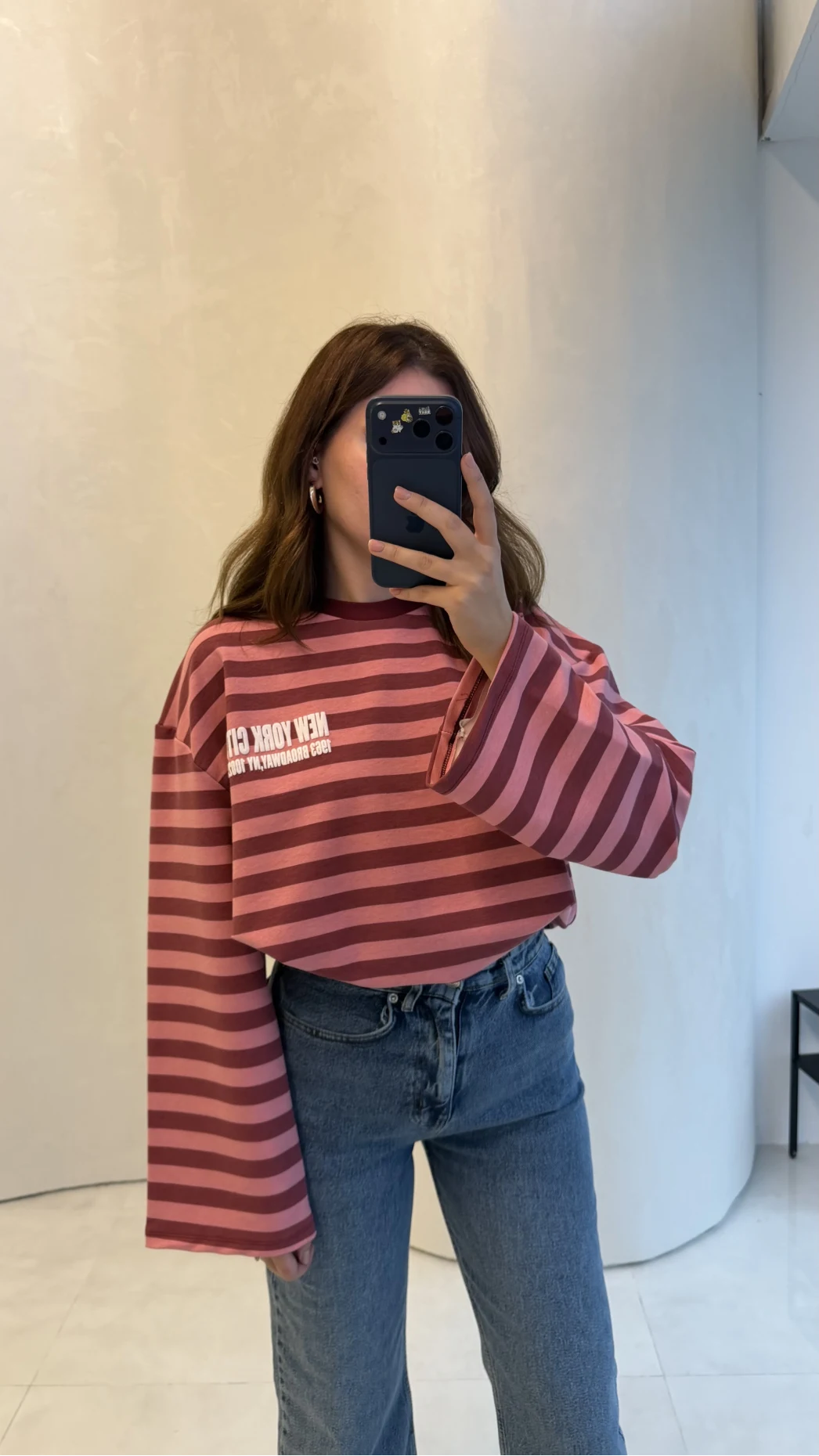 Flex Çizgili Baskı Detay Sweatshirt - Pembe - Kod: 1130