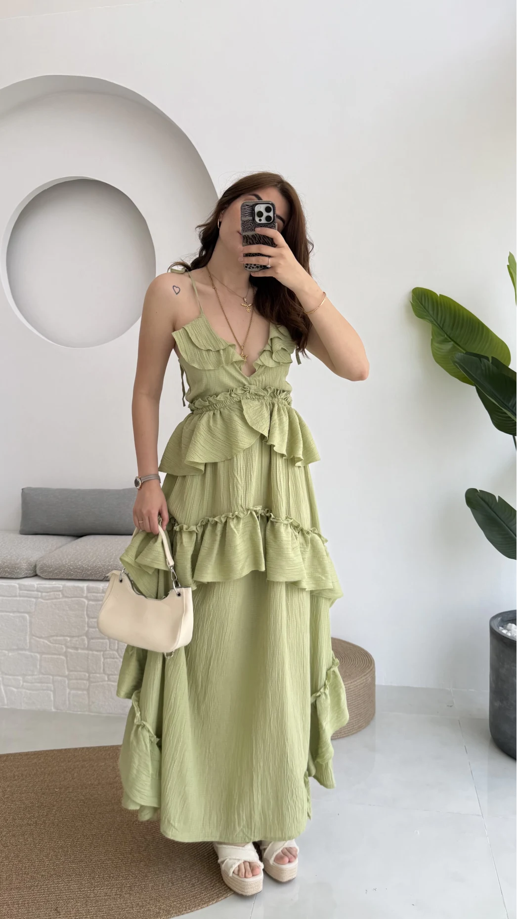 Flora Elbise Yeşil Kat Kat