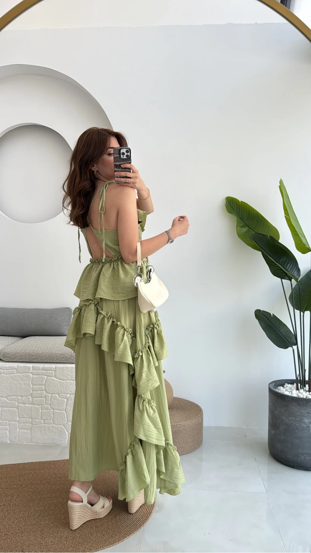 Flora Elbise Yeşil Kat Kat