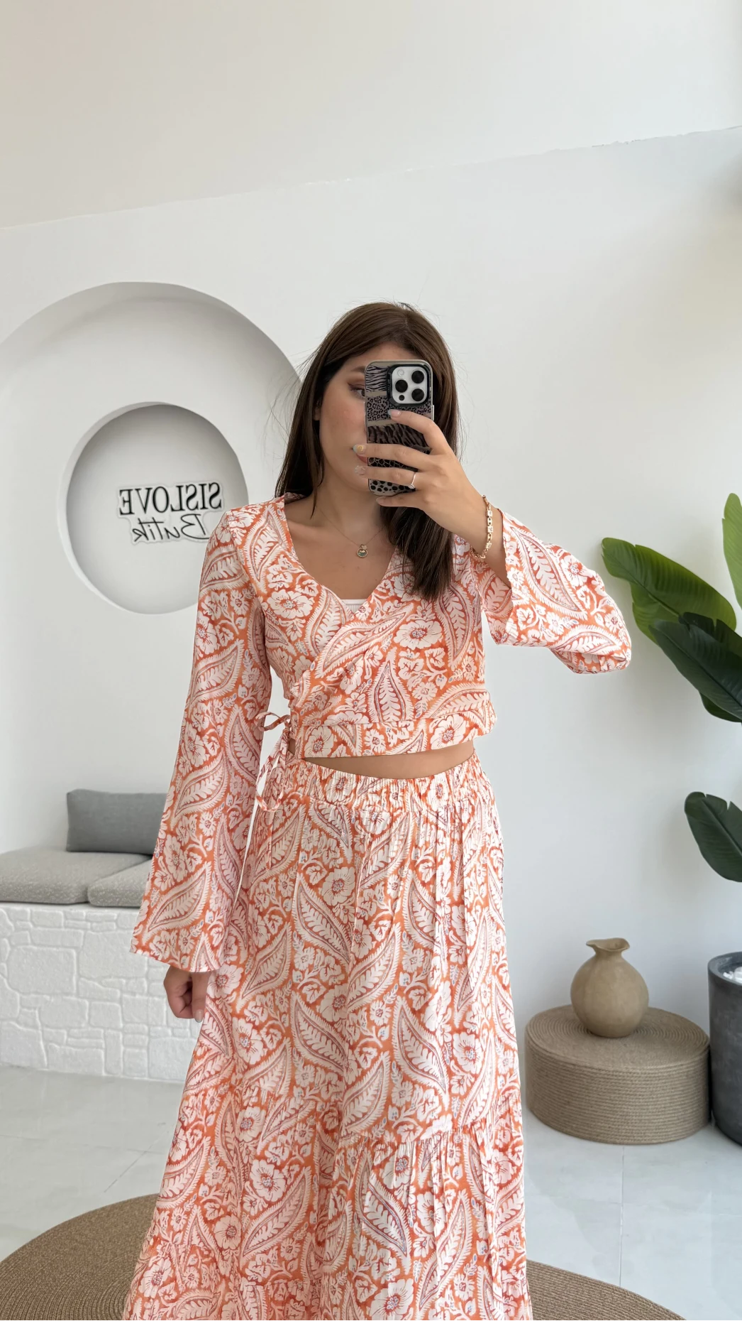 Flow Çiçekli Etekli Takım - 250474 - Turuncu