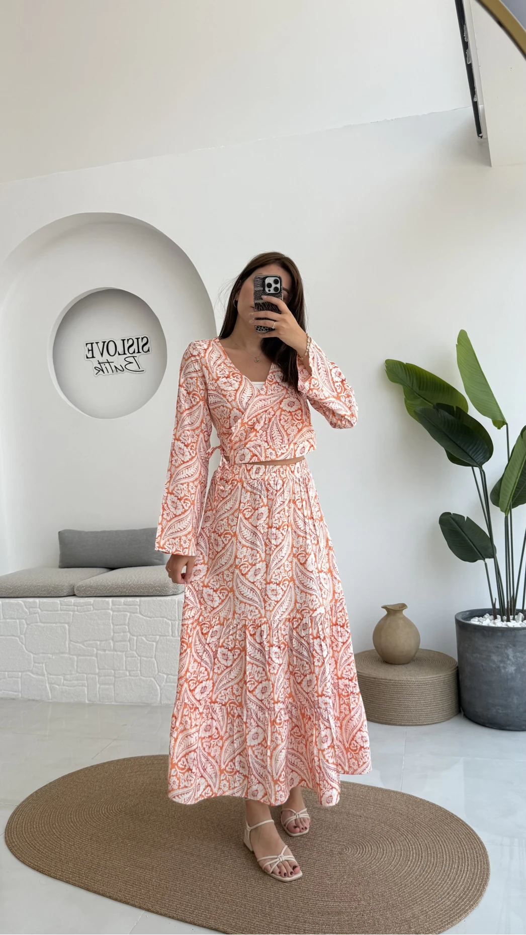 Flow Çiçekli Etekli Takım - 250474 - Turuncu