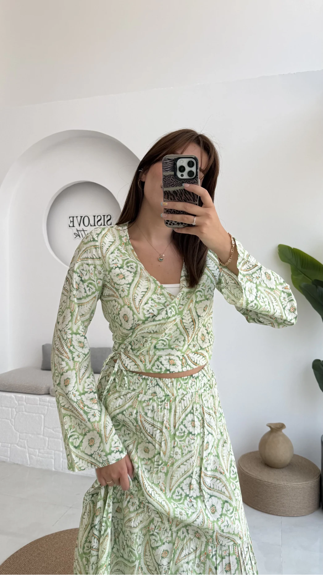 Flow Çiçekli Etekli Takım - 250474 - Yeşil