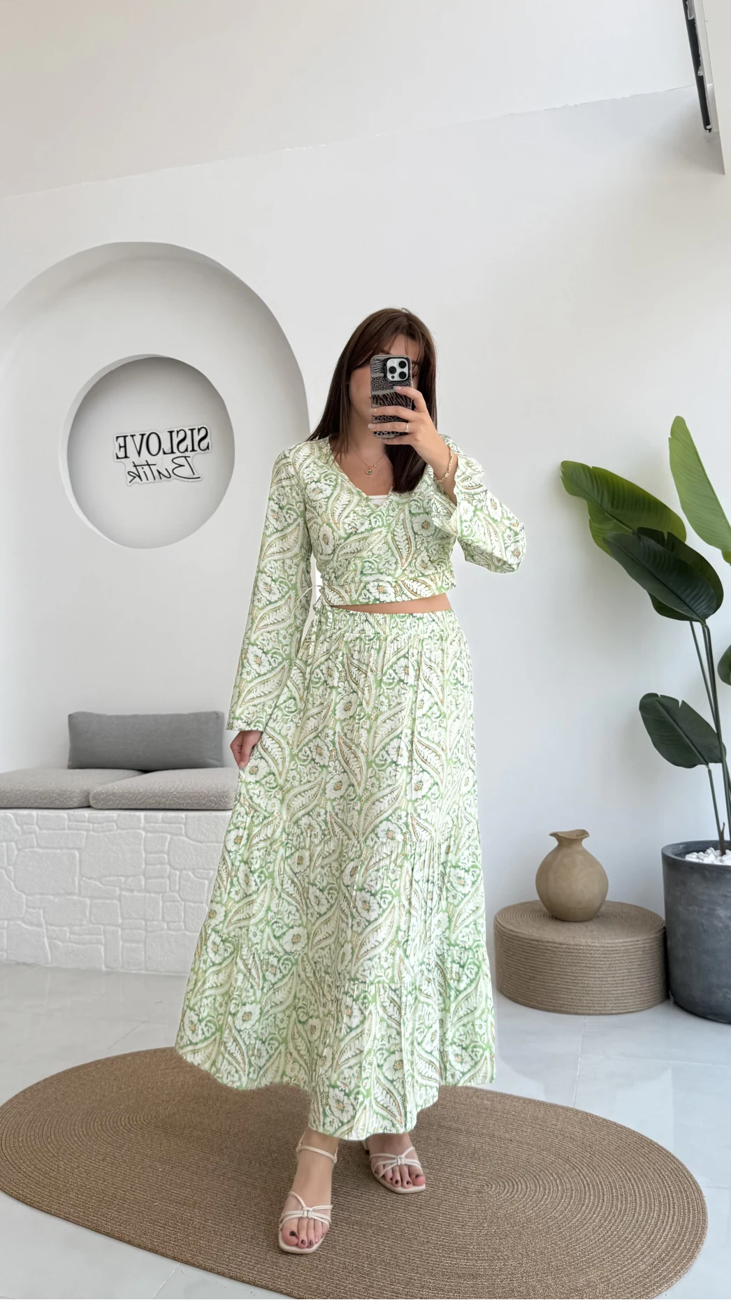 Flow Çiçekli Etekli Takım - 250474 - Yeşil