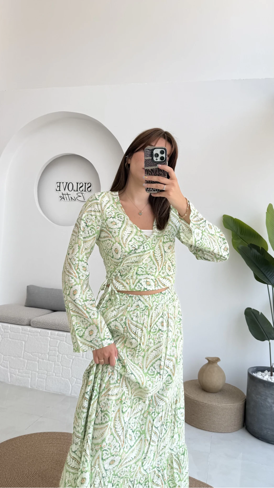 Flow Çiçekli Etekli Takım - 250474 - Yeşil