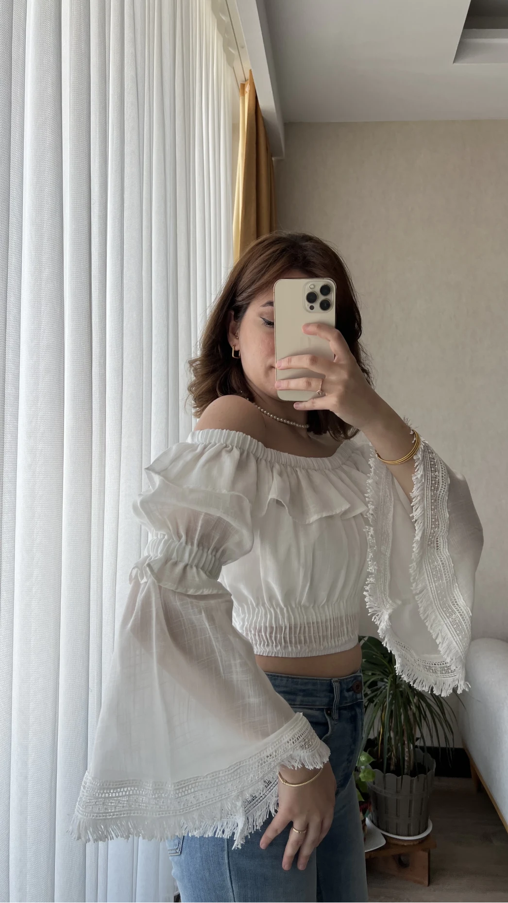 Fols Beyaz Tül Bluz