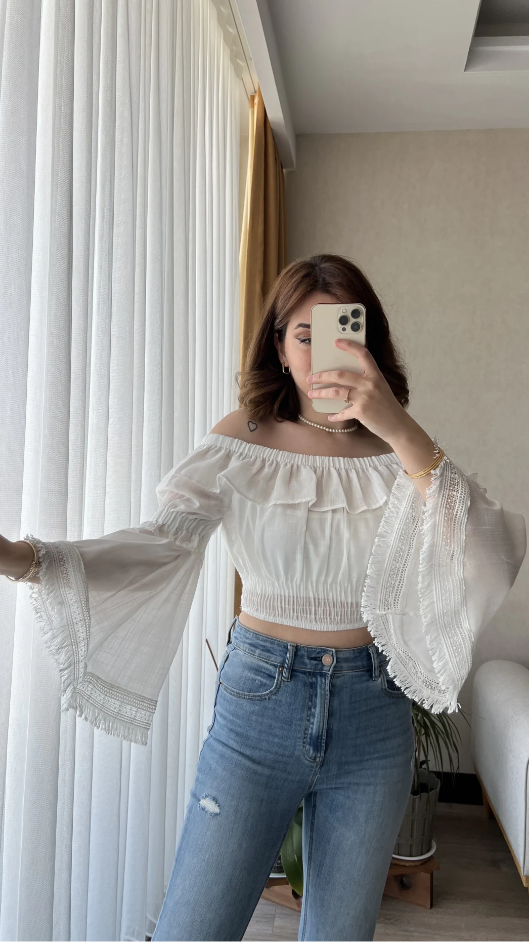 Fols Beyaz Tül Bluz