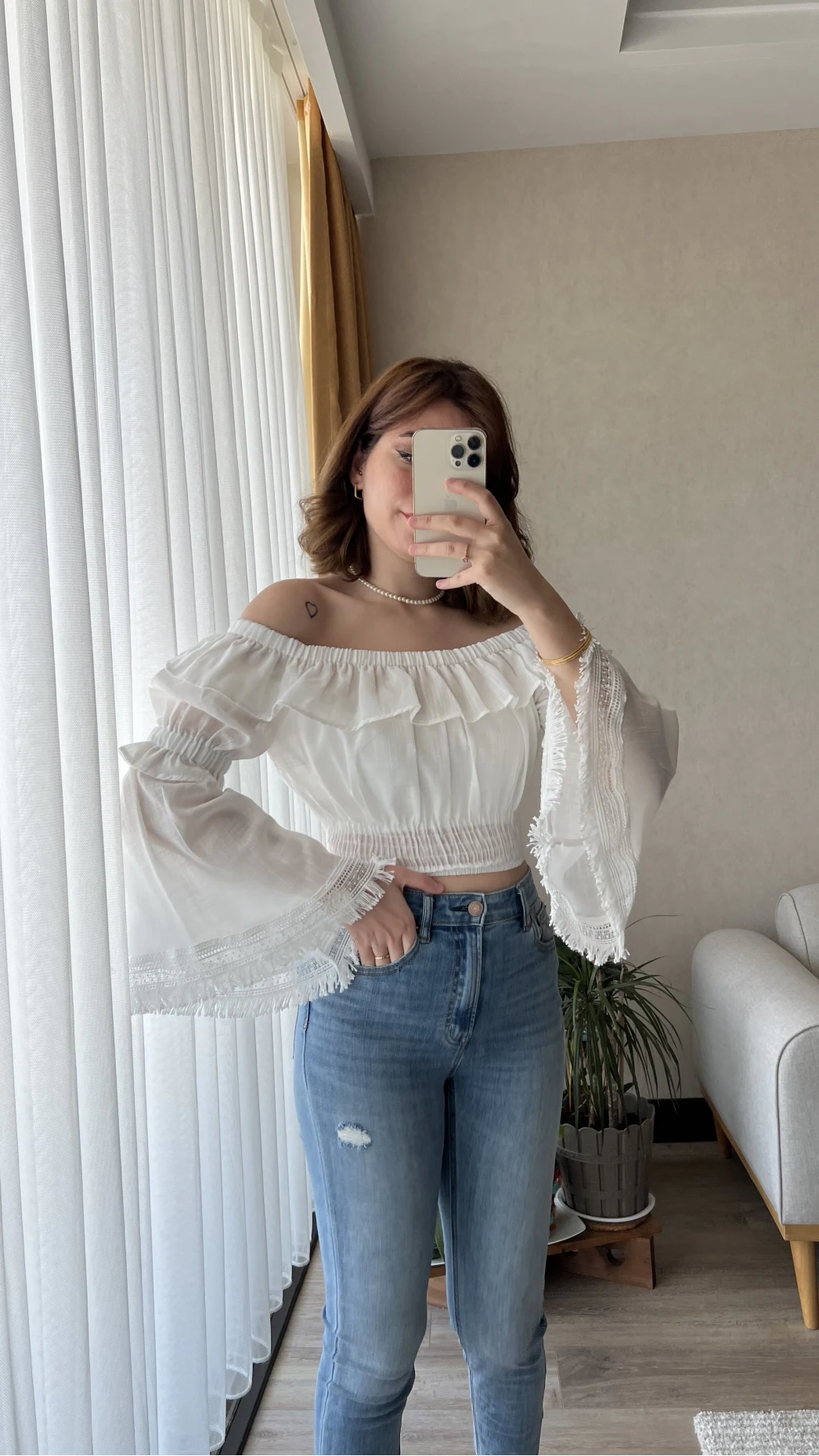 Fols Beyaz Tül Bluz