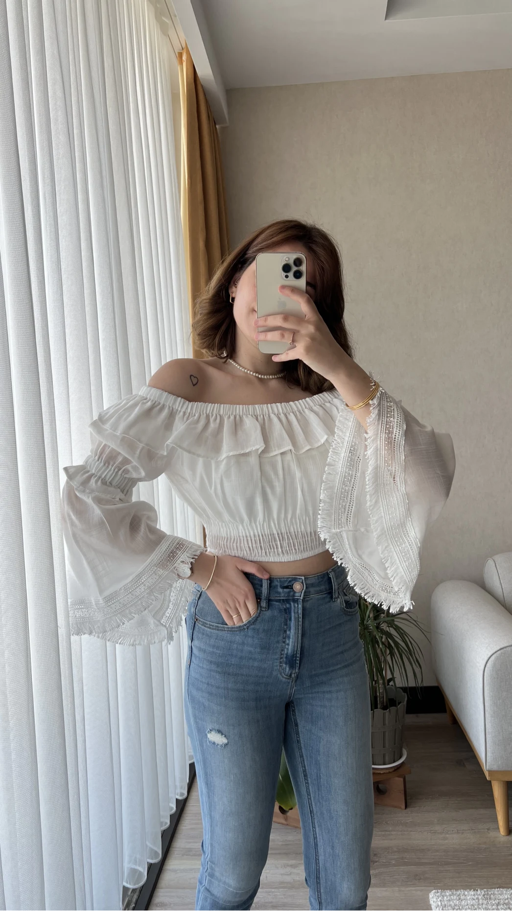 Fols Beyaz Tül Bluz