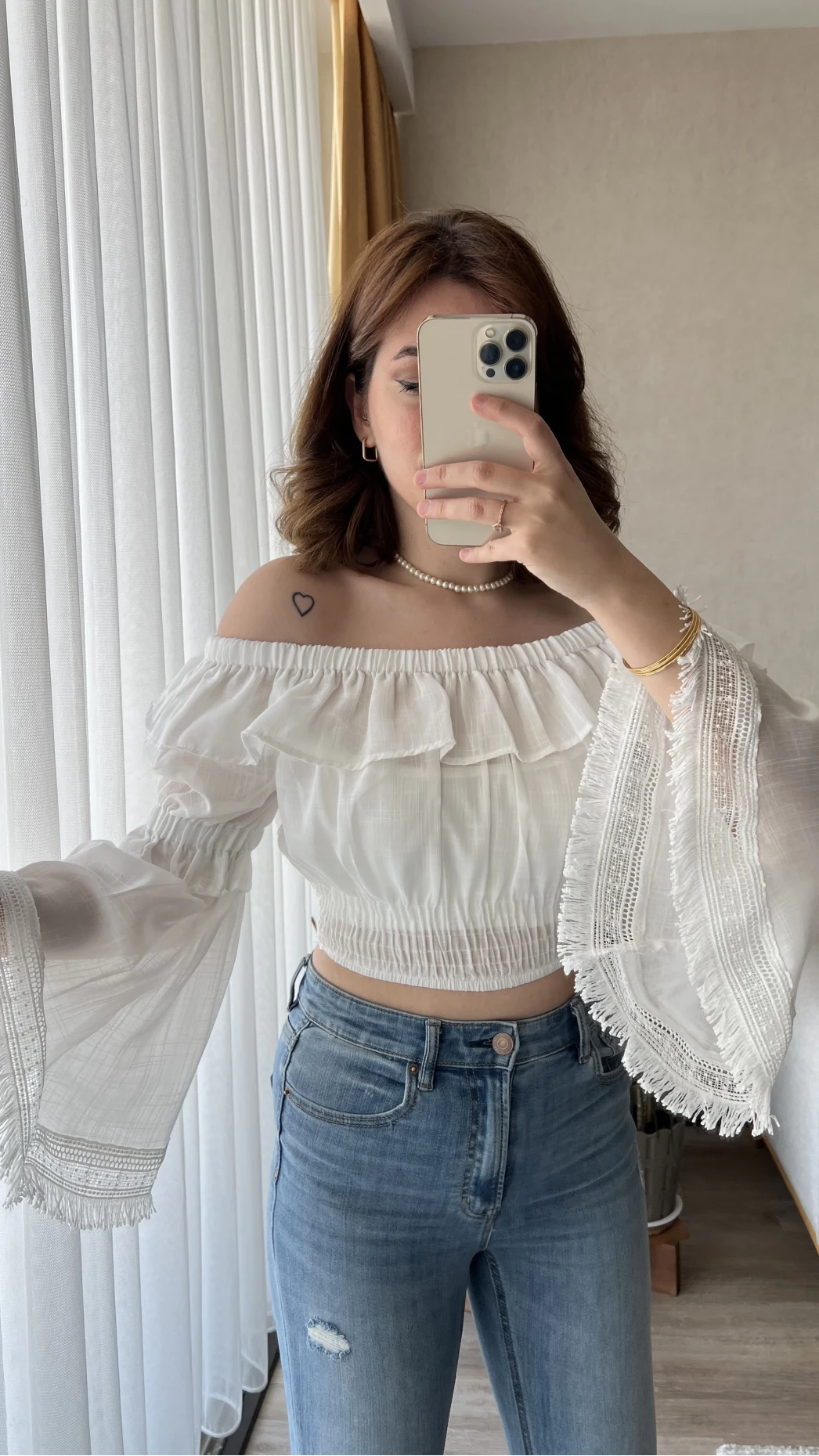 Fols Beyaz Tül Bluz