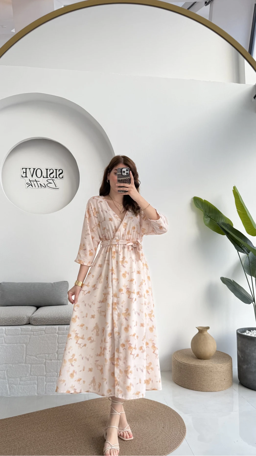 Forrest - Çiçek Detaylı Astarlı Elbise - Bej - 3039